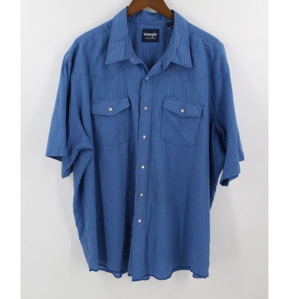 Wrangler Western Shirts Pearls Snap Striped Size XXL Mens Double Pocket Rodeo
